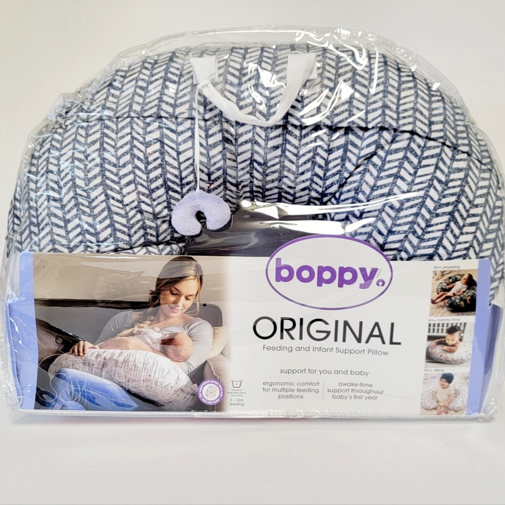 USED Boppy Original Blue & White Nursing/Feeding & Infant Support Pillow